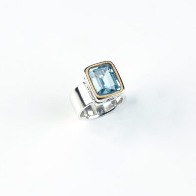 Ring Silber/Gold mit Blautopas