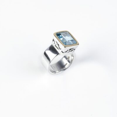 Ring Silber/Gold mit Blautopas