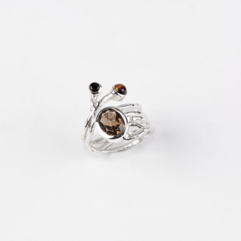 Ring Silber mit Rauchquarz/Tigerauge/Onyx