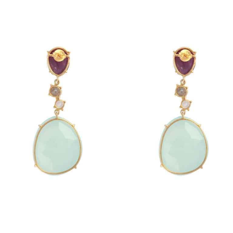 Ohrstecker Si/Go mit Amethyst, Labradorit, Blautopas & Chalcedon