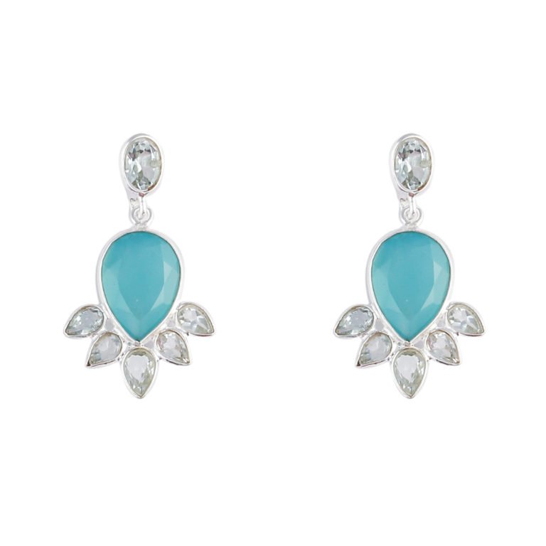 Ohrstecker Silber mit Chalcedon & Blautopas
