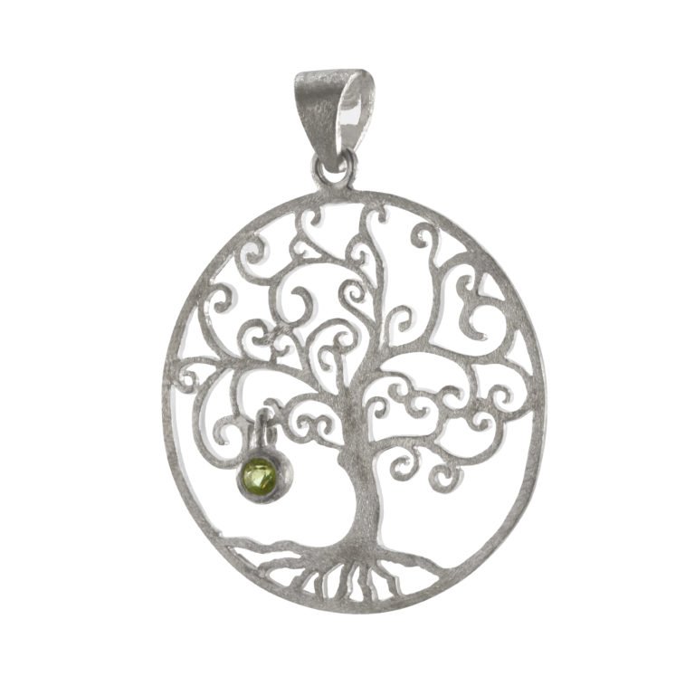Anhänger Baum des Lebens mit Peridot aus 925 Silber