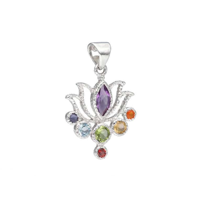 Anhänger Lotusblüte mit Chakra Steinen aus 925 Silber – Bild 2
