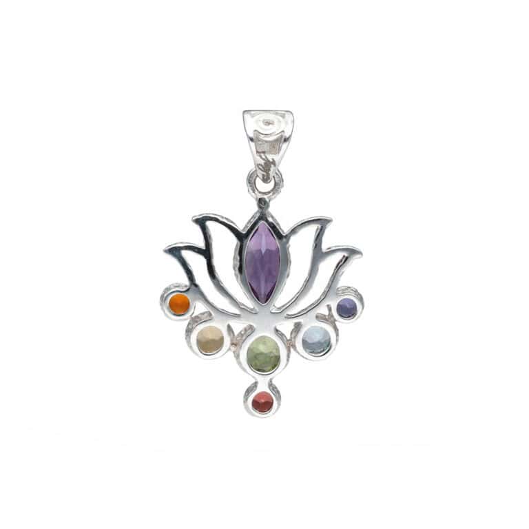 Anhänger Lotusblüte mit Chakra Steinen aus 925 Silber – Bild 3