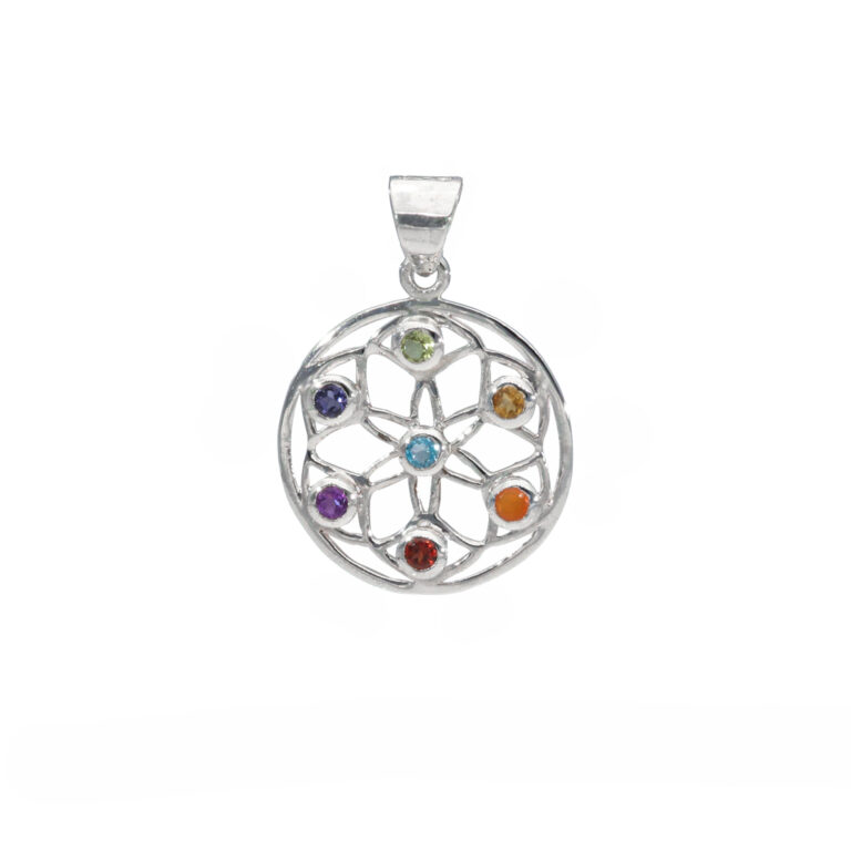 Anhänger Mandala mit Chakra Steinen aus 925 Silber