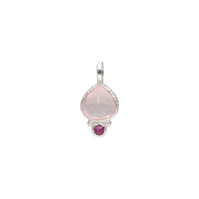 Pendant with rose quartz and ruby made of 925 silver