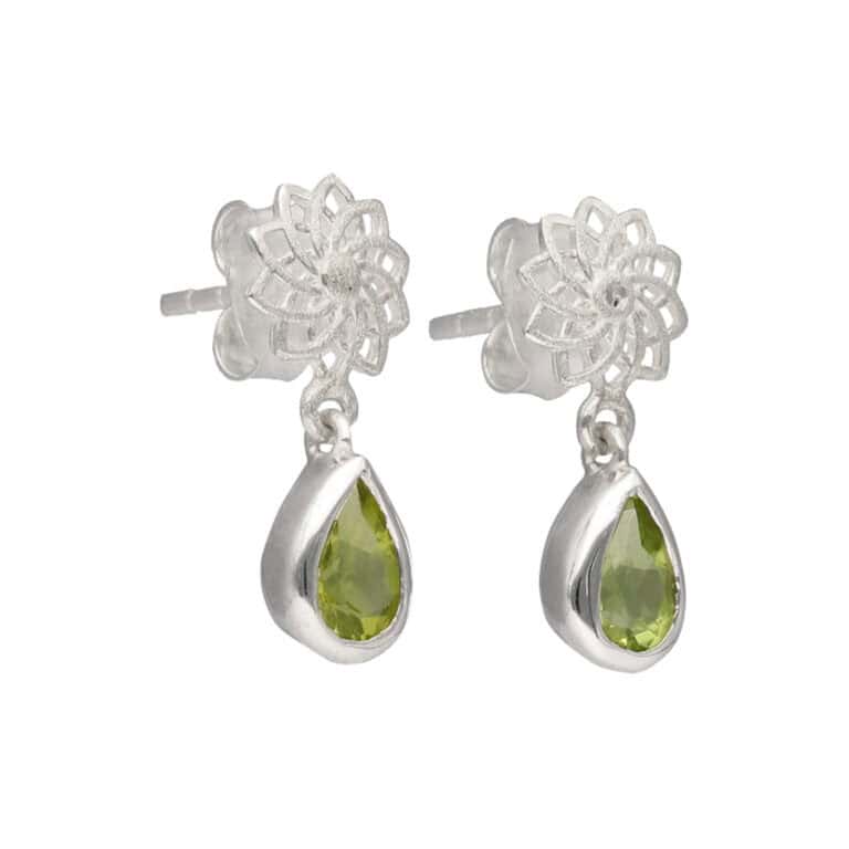 Ohrstecker Hänger mit Peridot & Mandala aus 925 Silber – Bild 2