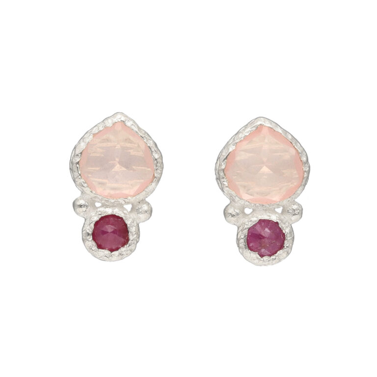 Ohrstecker mit Rosenquarz & Rubin aus 925 Silber