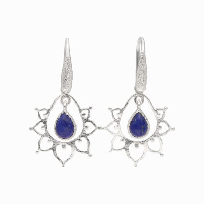 Earrings with ornament & lapis lazuli made of 925 silver