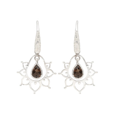 Earrings with ornament & smoky quartz made of 925 silver