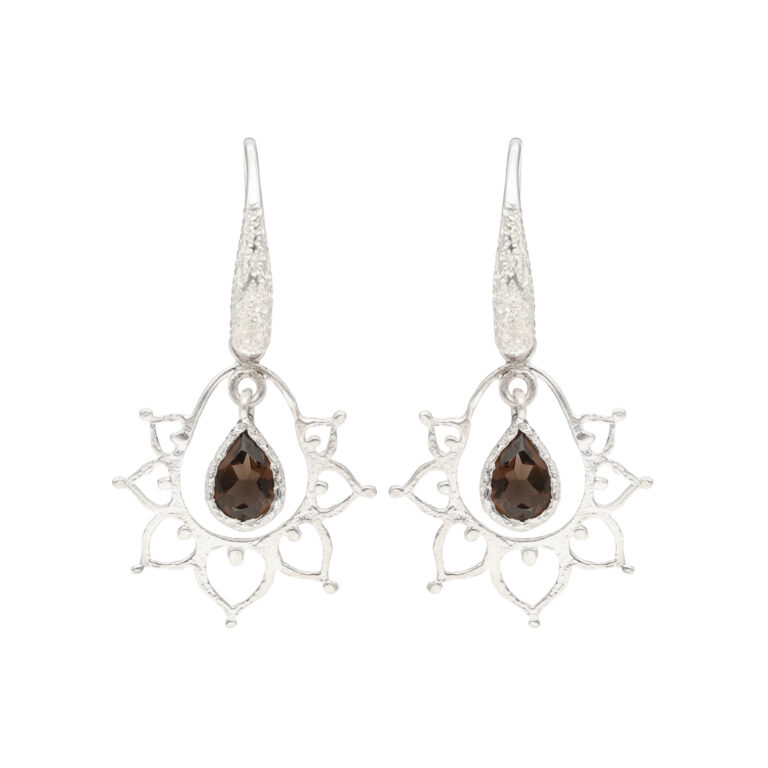 Ohrhänger mit Ornament & Rauchquarz aus 925 Silber