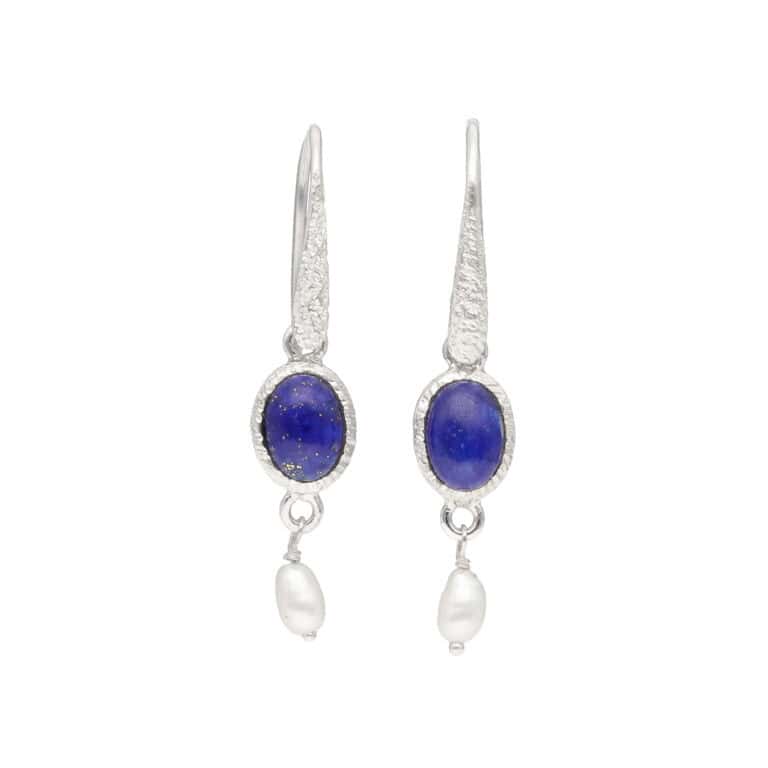 Ohrhänger mit Lapislazuli & Perle aus 925 Silber