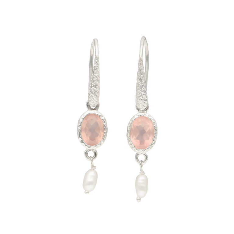 Ohrhänger mit Rosenquarz & Perle aus 925 Silber