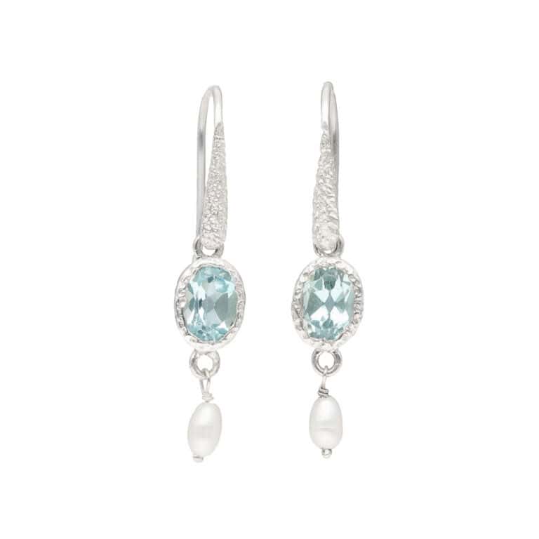 Ohrhänger mit Blauem Topas & Perle aus 925 Silber