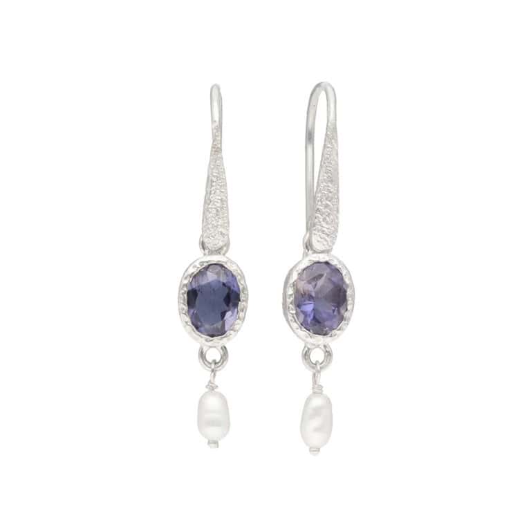 Ohrhänger mit Iolith & Perle aus 925 Silber