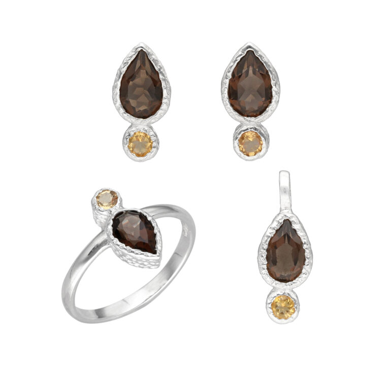 Set mit Rauchquarz & Citrin aus 925 Silber