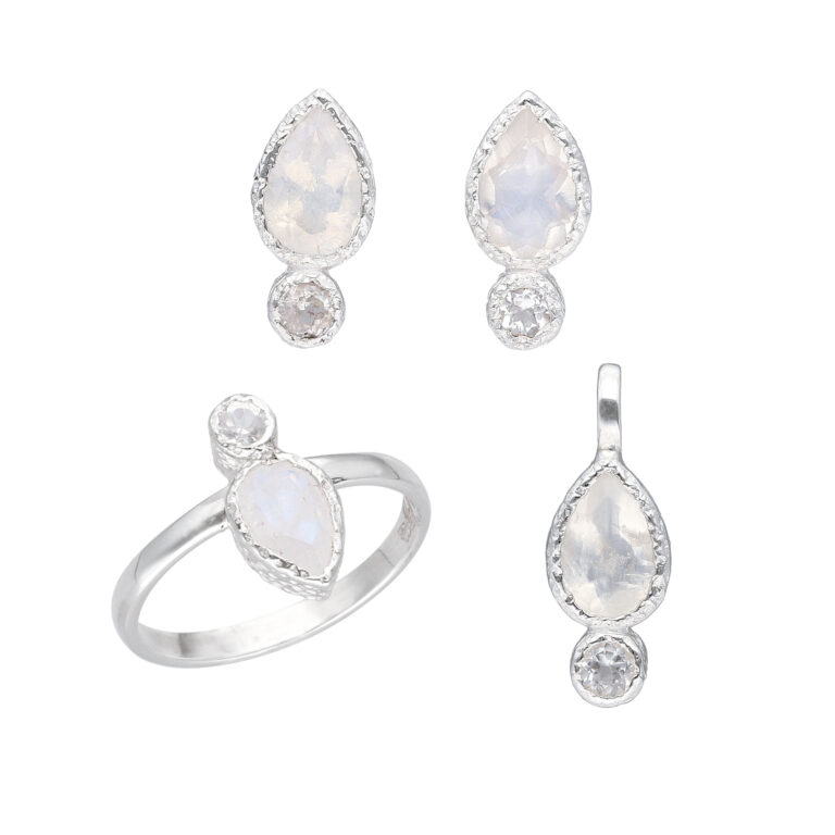 Set mit Mondstein & Kristall aus 925 Silber