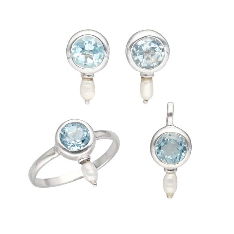 Set mit Blauem Topas & Perle aus 925 Silber