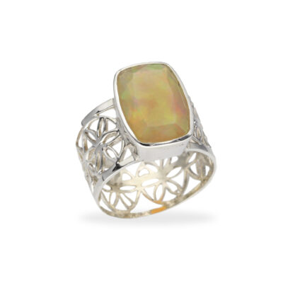 Ring mit Opal & Blume des Lebens aus 925 Silber