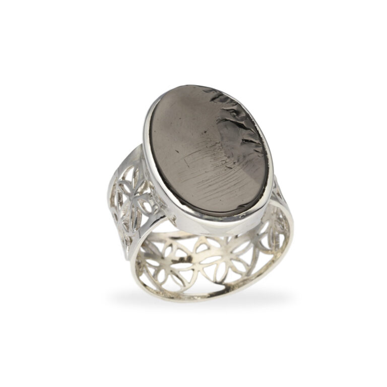 Ring mit Schungit & Blume des Lebens aus 925 Silber