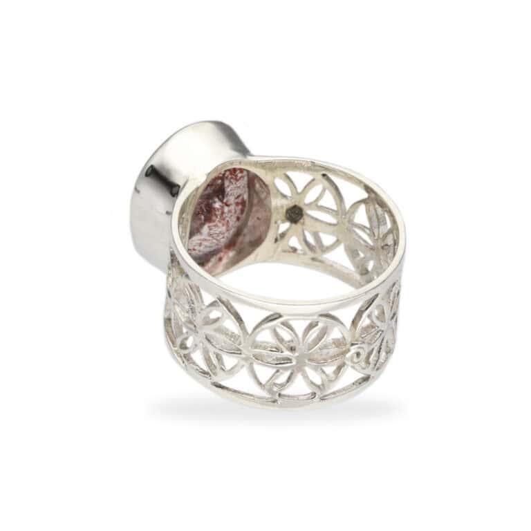 Ring mit Erdbeerquarz & Blume des Lebens aus 925 Silber – Bild 2