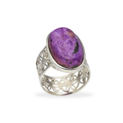 Ring with Sugilite & Flower of Life in 925 Silver