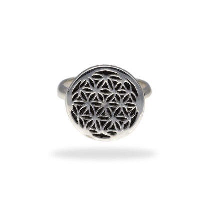 Ring mit Blume des Lebens & Onyxscheibe aus 925 Silber