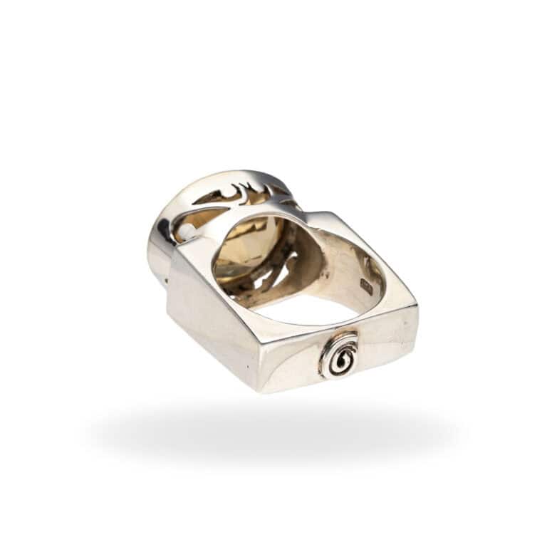 Ring mit Citrin aus 925 Silber und Goldrand – Bild 3