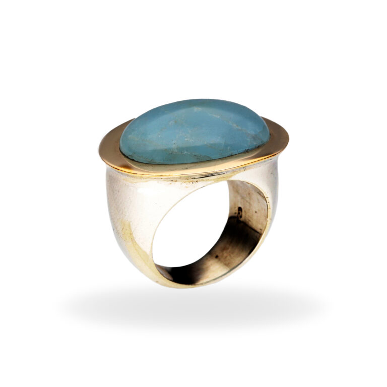 Ring mit Aquamarin aus 925 Silber und Goldrand – Bild 2