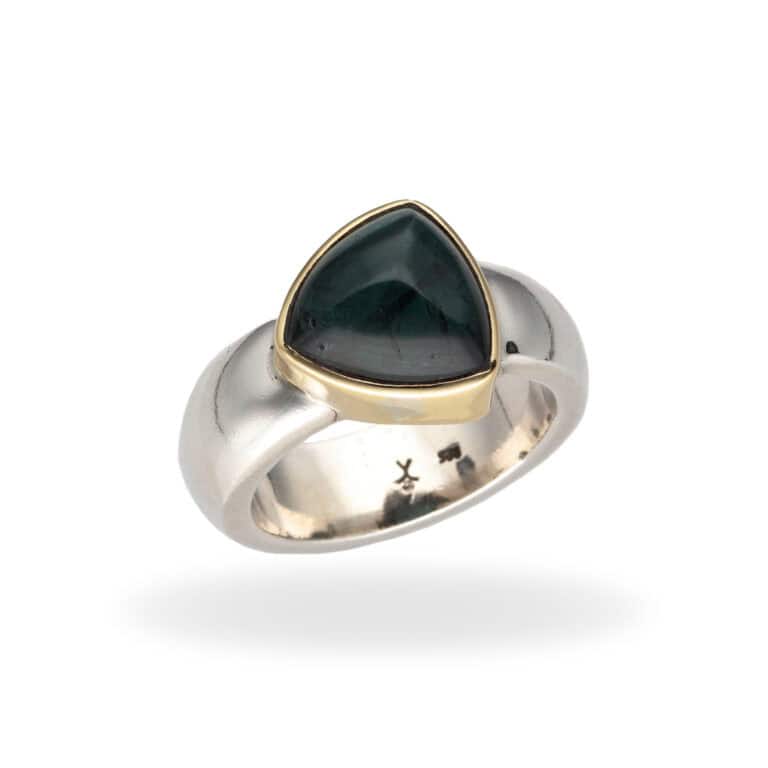 Ring mit Turmalin aus 925 Silber und Goldfassung