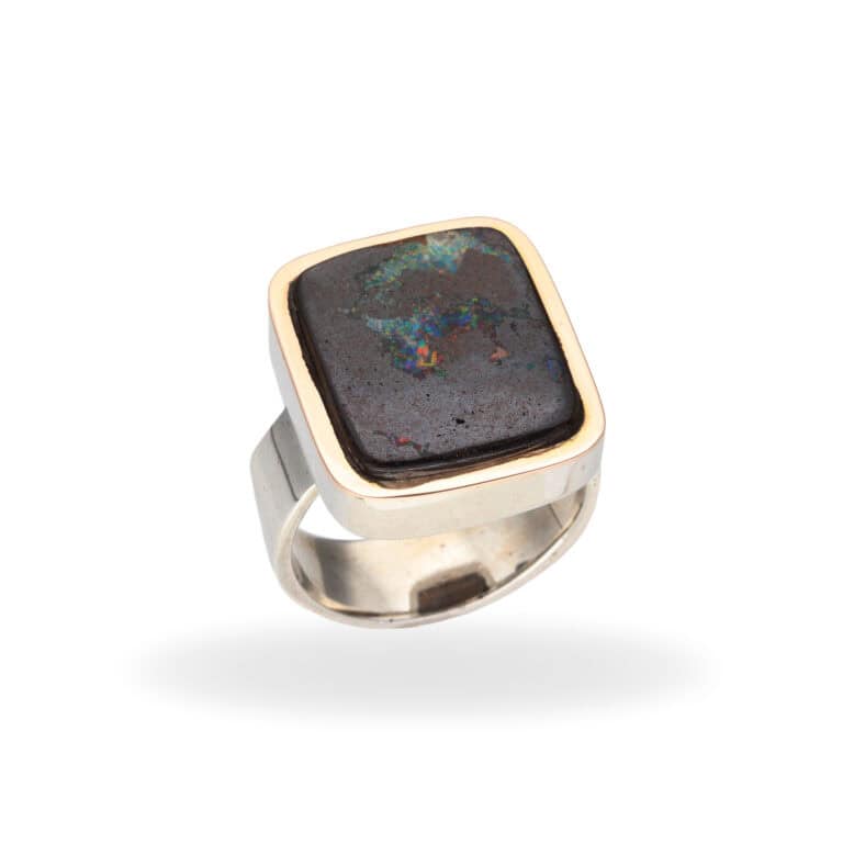 R-SGST-004 | Ring mit Boulderopal aus 925 Silber und Goldrand