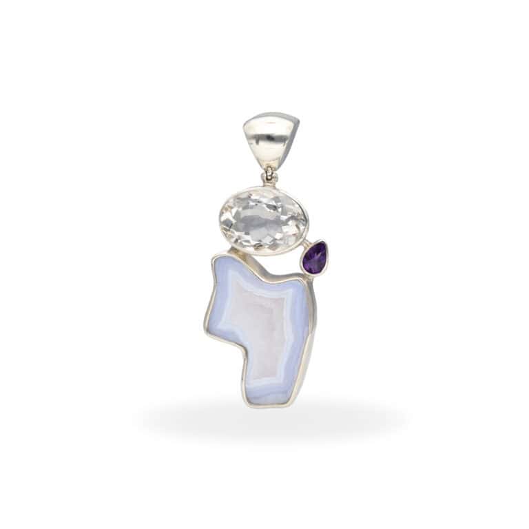 Anhänger mit Kristall, Amethyst & Chalcedondruse aus 925 Silber – Bild 2