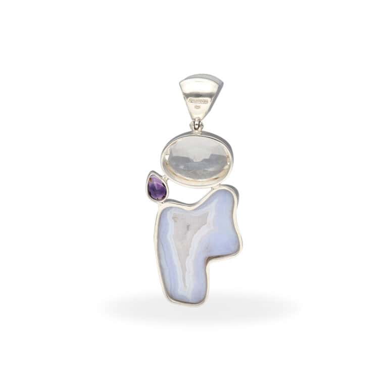 Anhänger mit Kristall, Amethyst & Chalcedondruse aus 925 Silber – Bild 3