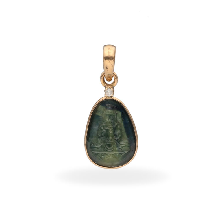 Anhänger mit Saphir und Buddhagravur aus 585 Gold