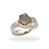 Ring with rough diamond in 925 silver and gold-plated setting