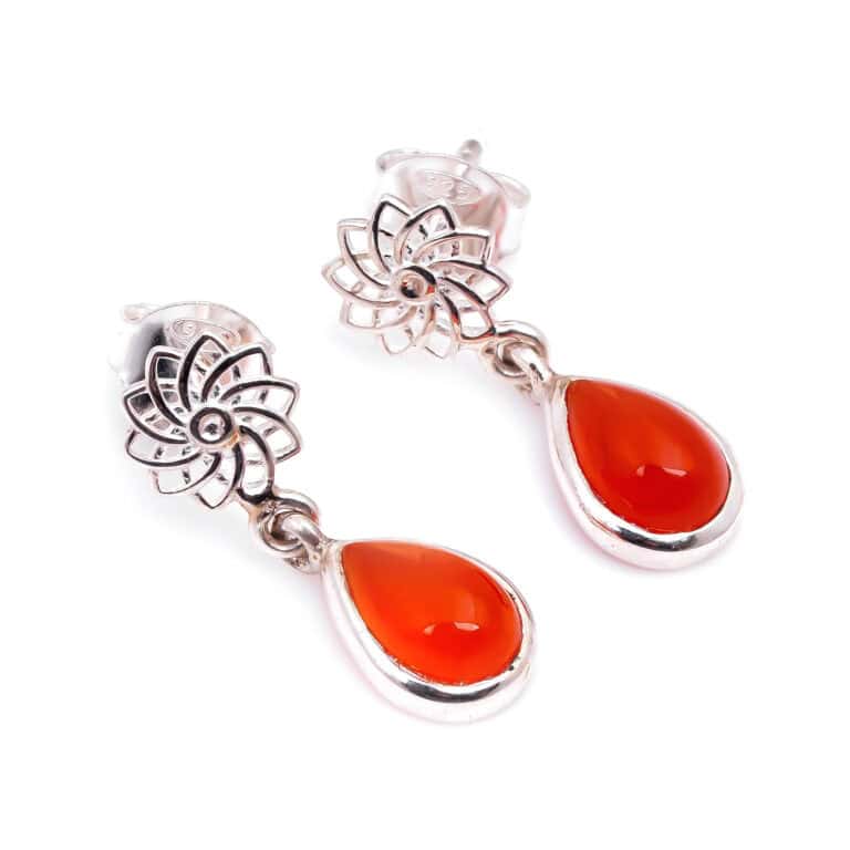 Earrings pendant with carnelian & mandala made of 925 silver