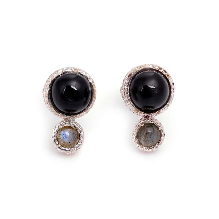 Stud earrings with Black Star & Labradorite made of 925 silver