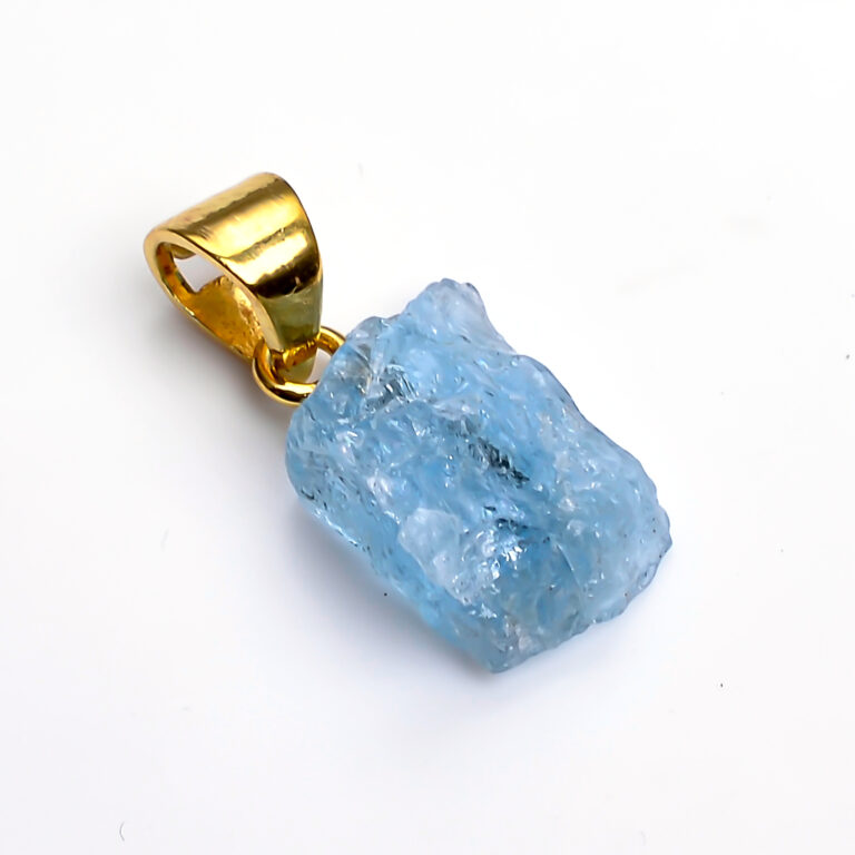 Pendant with aquamarine made of 925 silver 2.0 micron gold-plated