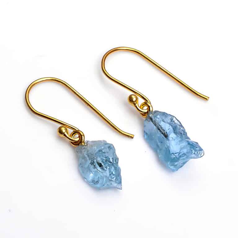 Earrings with aquamarine made of 925 silver 1.0 micron gold-plated