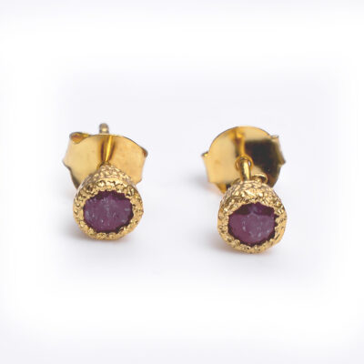 Stud earrings with ruby made of 925 silver 1.5 micron gold-plated