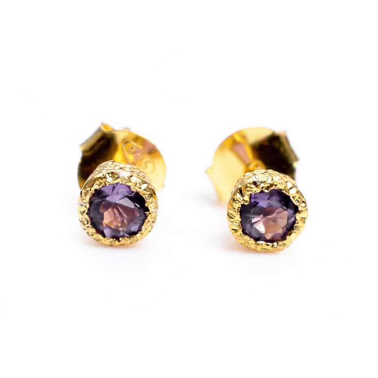 Ear studs with amethyst made of 925 silver 1.0 micron gold-plated
