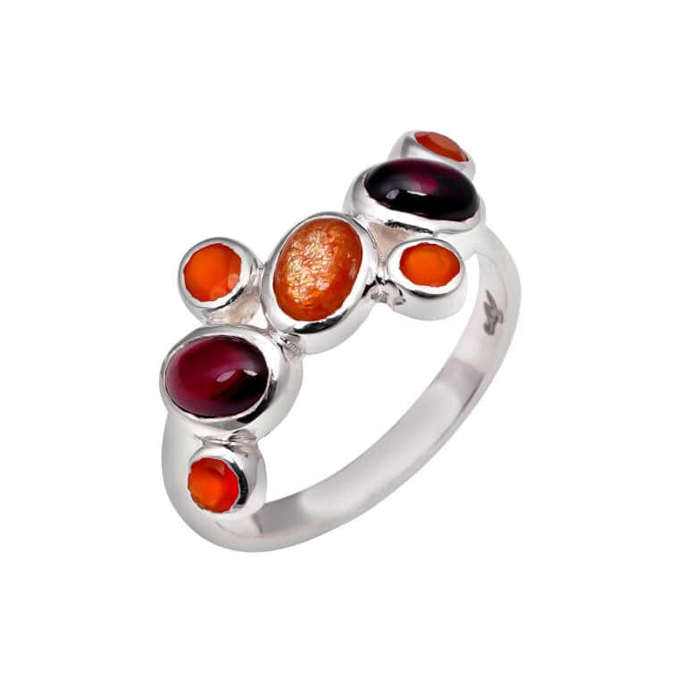 Ring with Garnet, Sunstone & Carnelian in 925 Silver